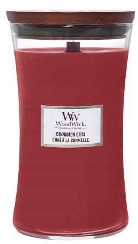 WoodWick Sójová vonná svíčka Cinnamon Chai Velká 610 g Dřevěný knot