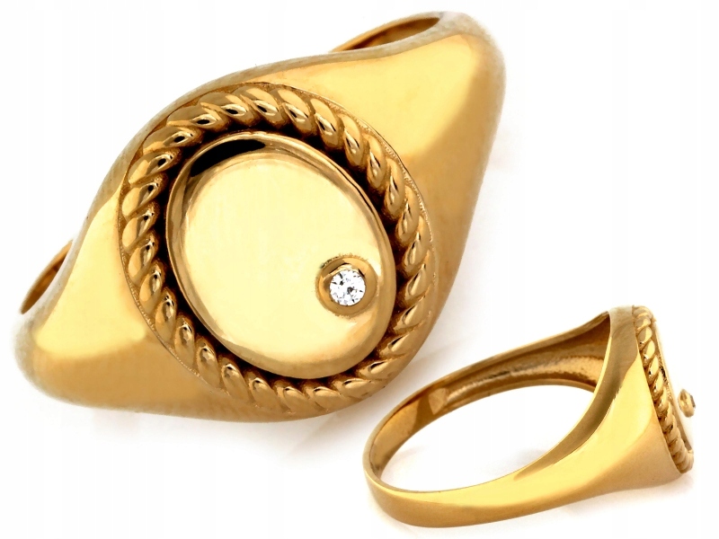 Zlatý signet 585 14kt s unisex zirkonem R19 3.52g s ozdobou jako dárek