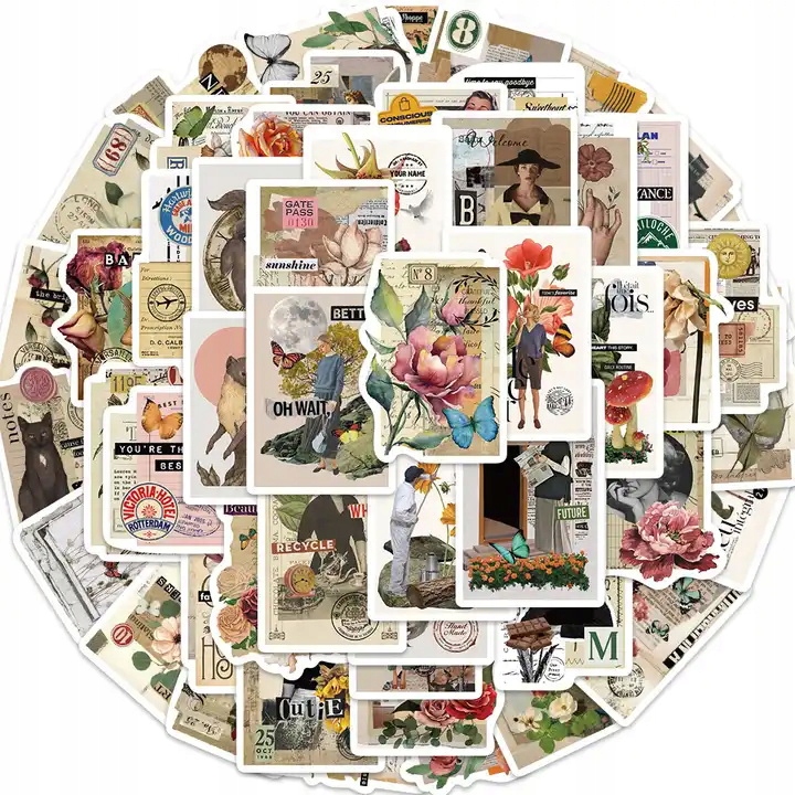 NAKLEJKI VINTAGE RETRO WODOODPORNE MIX WLEPY NA LAPTOPA 50 szt