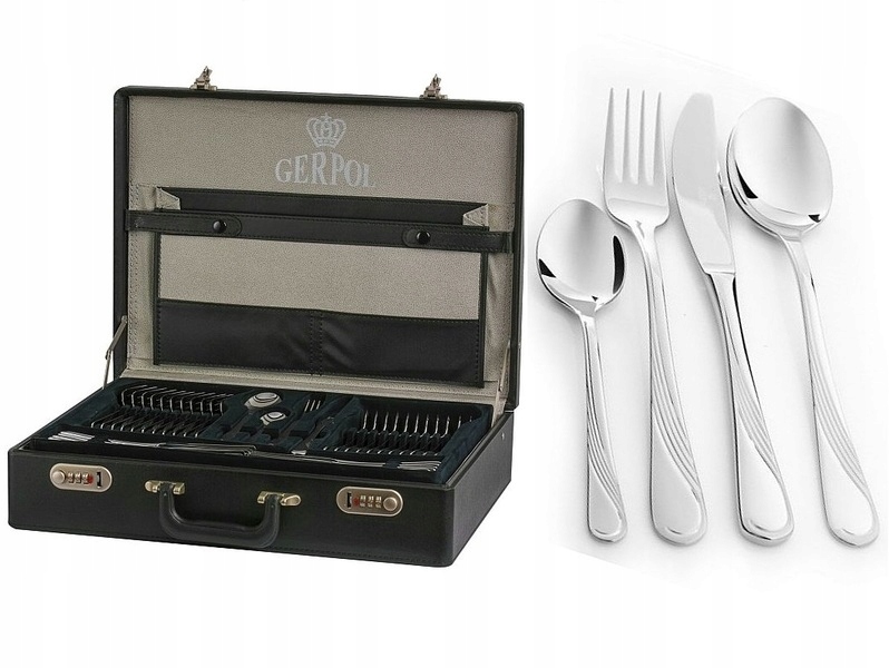 GERPOL 68 SZTUĆCE OBIADOWE VIOLINO NIERDZEWNE WALIZKA KOMPLET DLA 12 OSÓB Wykończenie połysk