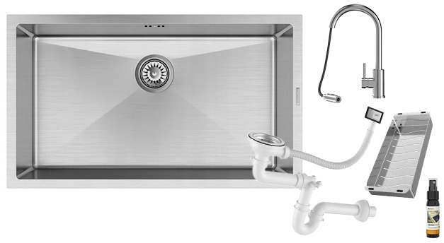 Ocelový dřez BARI74 Sada dřez baterie Loseto ocelová vložka sifon