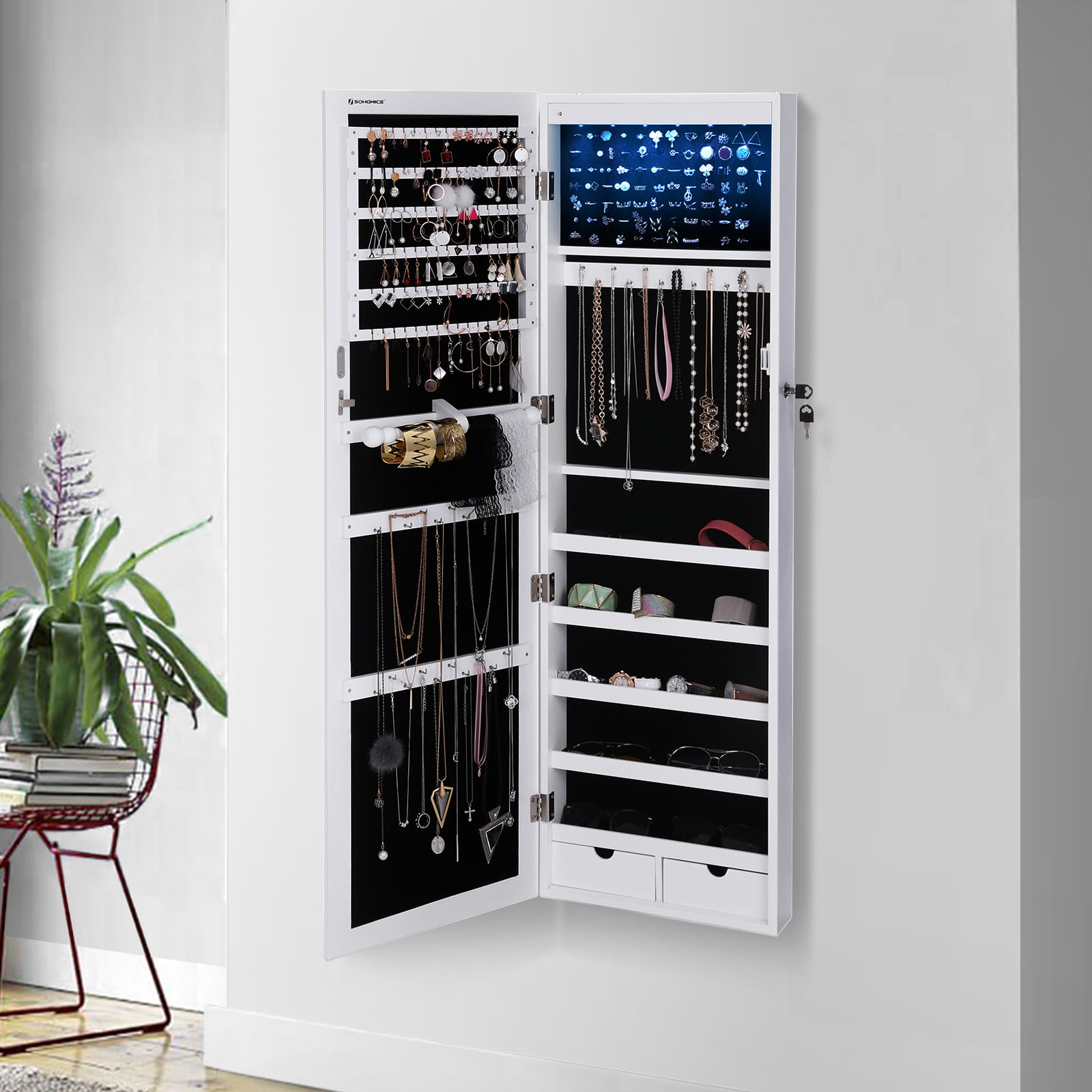 LUSTRO SZAFKA NA BIŻUTERIĘ TOALETKA ŚCIENNA 0377 Szerokość mebla 37.02 cm