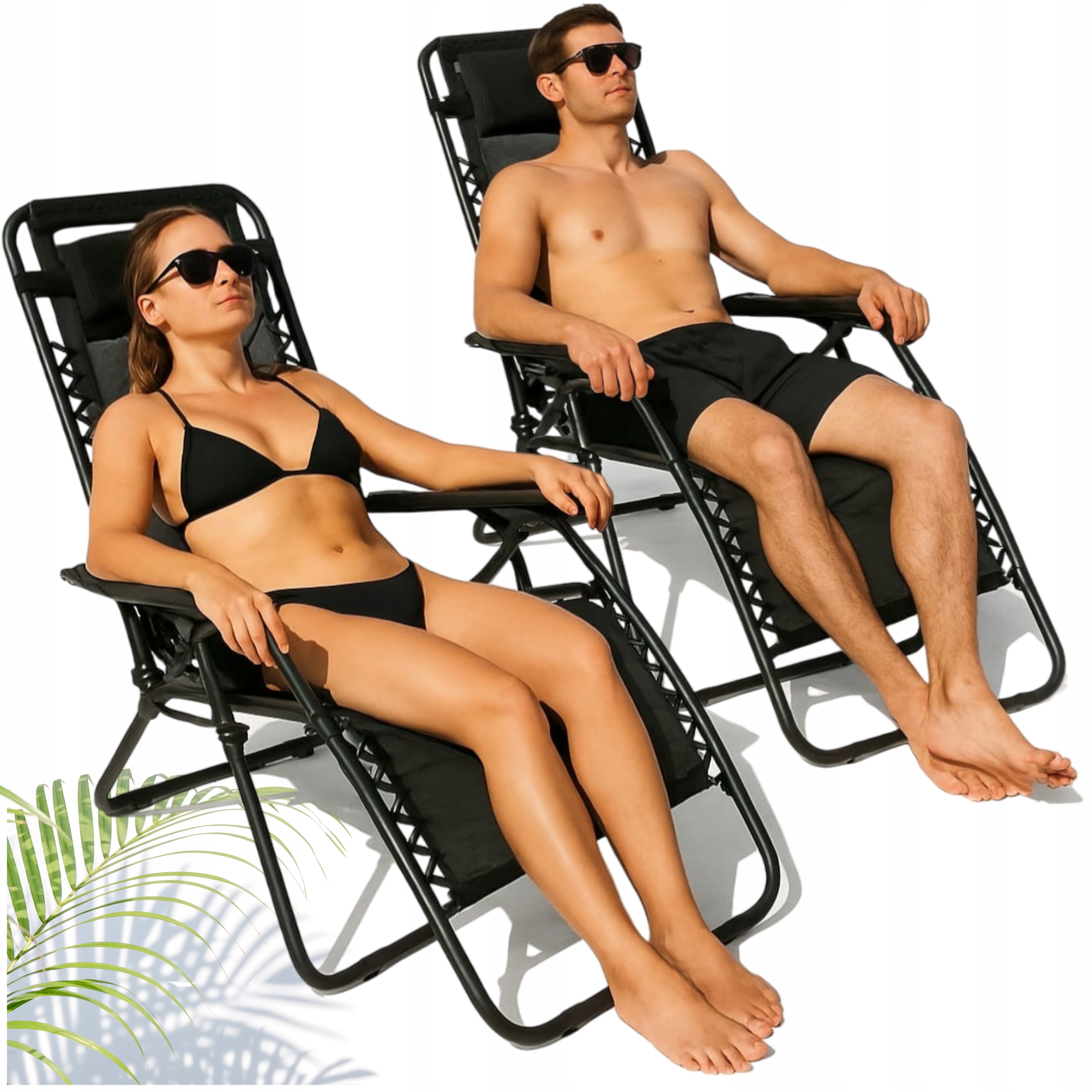 Zestaw Leżaków Ogrodowych Leżak Składany Grawitacyjny Plażowy Czarny 2 szt