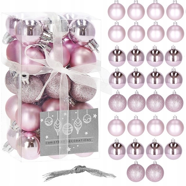 Bombki plastikowe - Choinkowe ozdob świąteczne - Różowe 30 szt. 3 cm Marka Springos