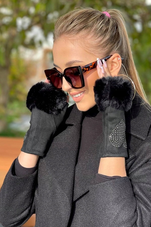 RĘKAWICZKI MITENKI CIEPŁE zamsz FUTRO serce UNI K Rozmiar uniwersalny