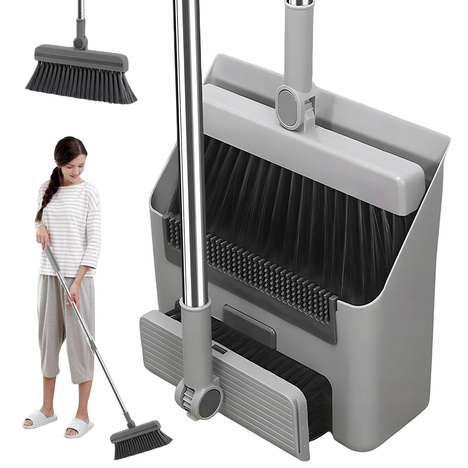 Levně Sada Metly A Zametacího Kartáče 3V1 Šedá, Skládací, Odnímatelná