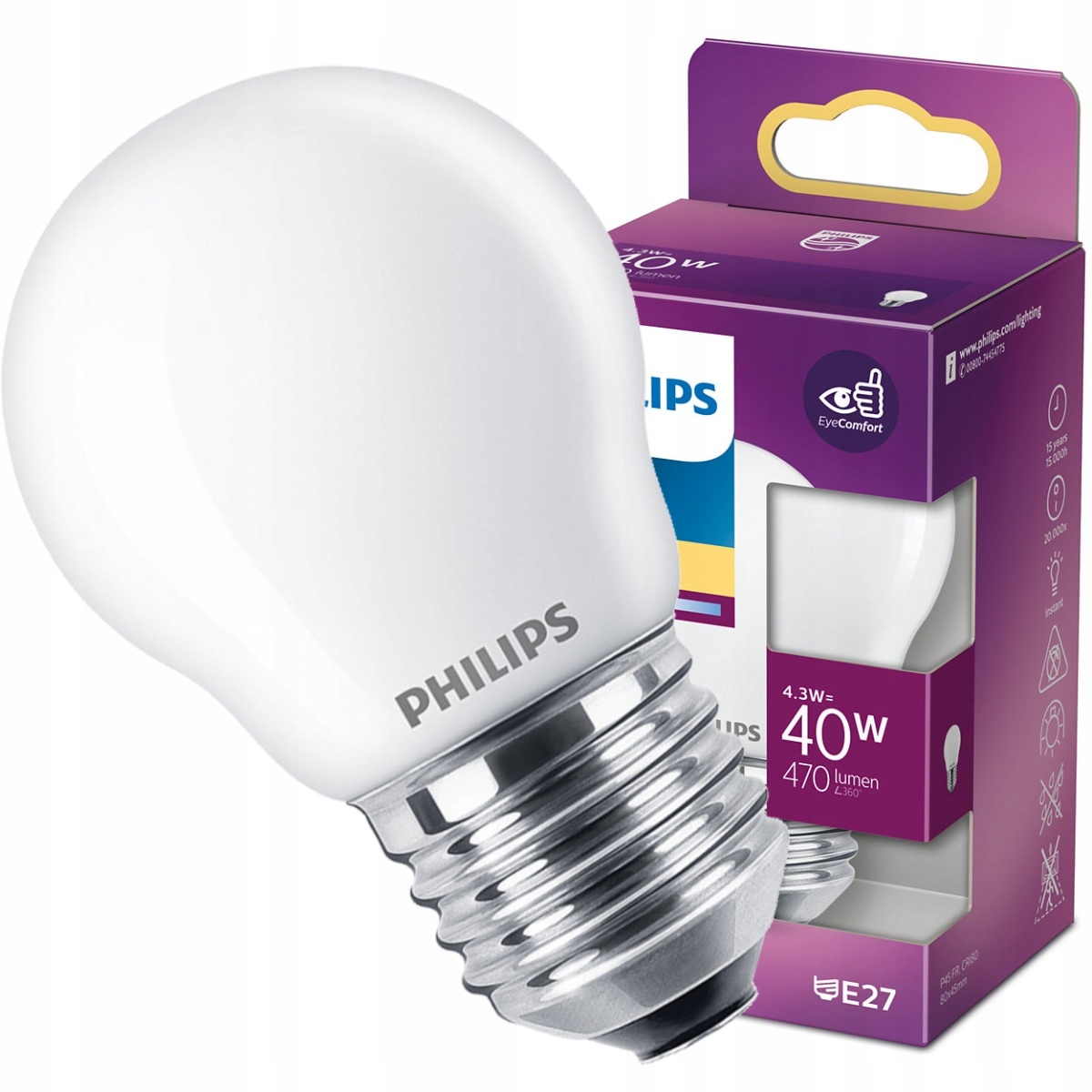 

Żarówka Led Kulka E27 4,3W 40W 2700K Philips