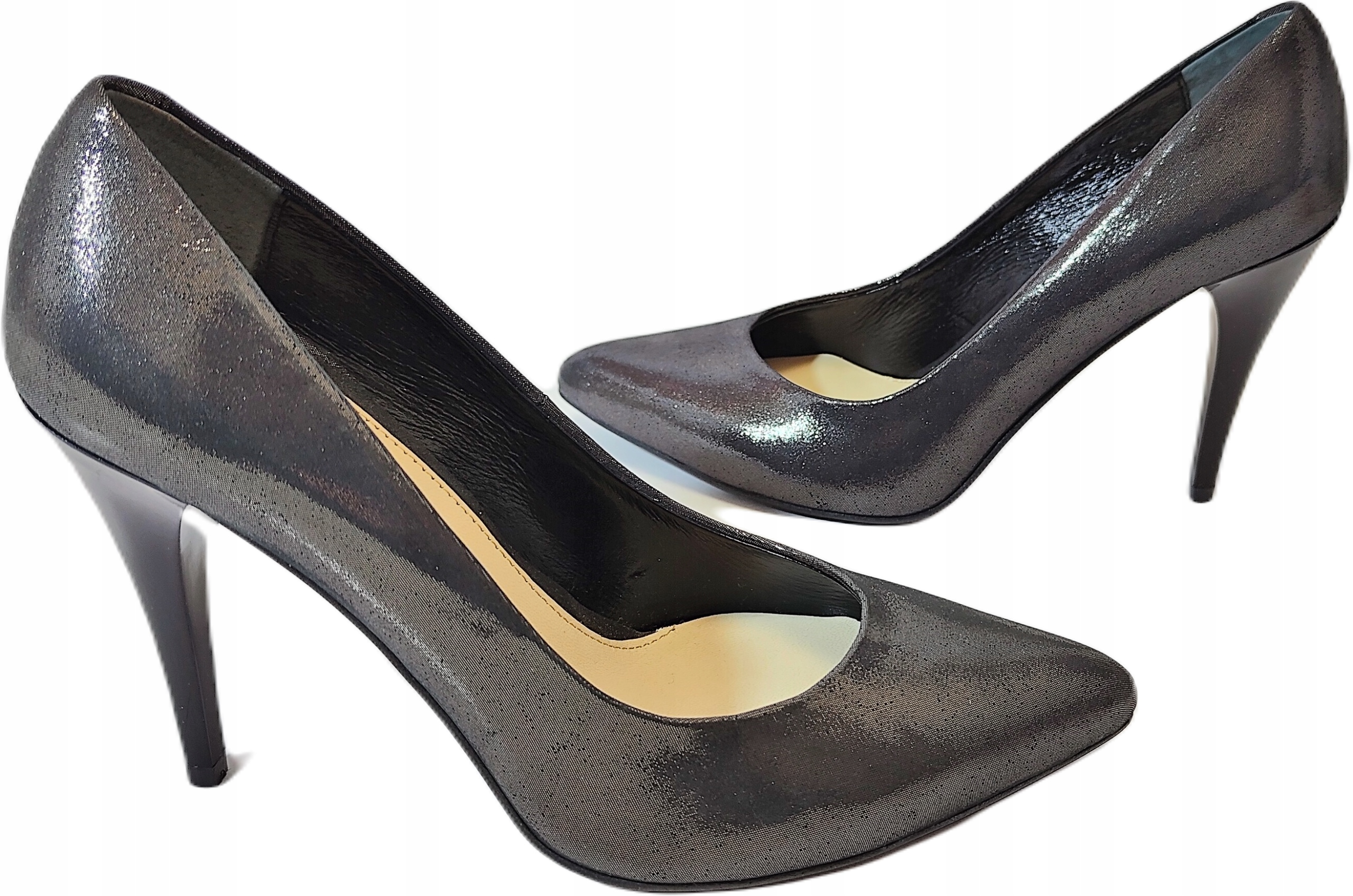 Kožené lodičky Vanessa 1136, šedá saténová barva, velikost 39