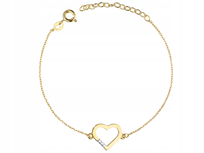 Zlatý náramek 585 srdce s brilianty, jedinečný vzor jako dárek 14kt