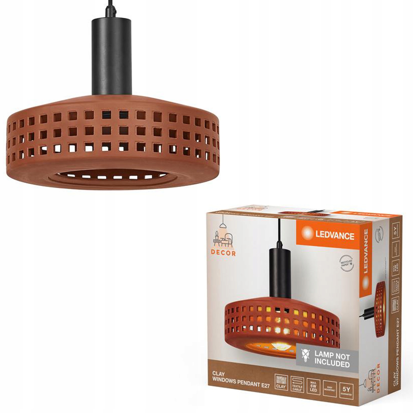 Závěsné Stropní Svítidlo Dekorativní E27 Převis Hnědá Hliněná dekorace Ledvance