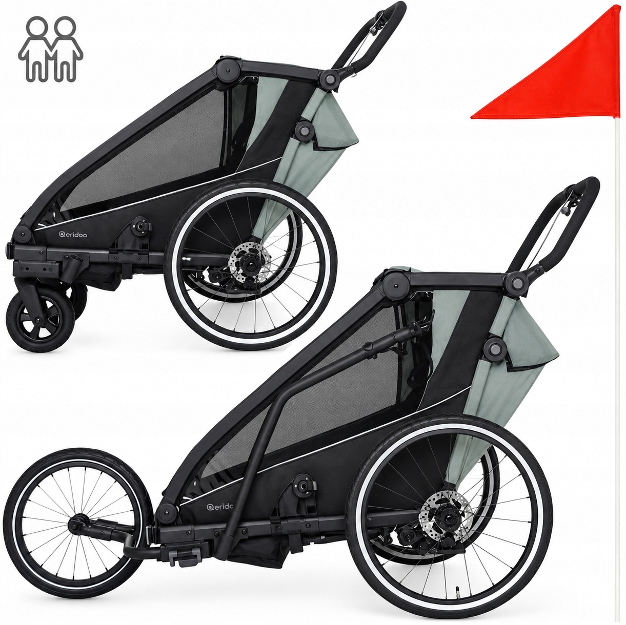 Muuvo Dětský přívěs na kolo 3v1 (dvojitý, 2 místa) Trail Twin, šedý