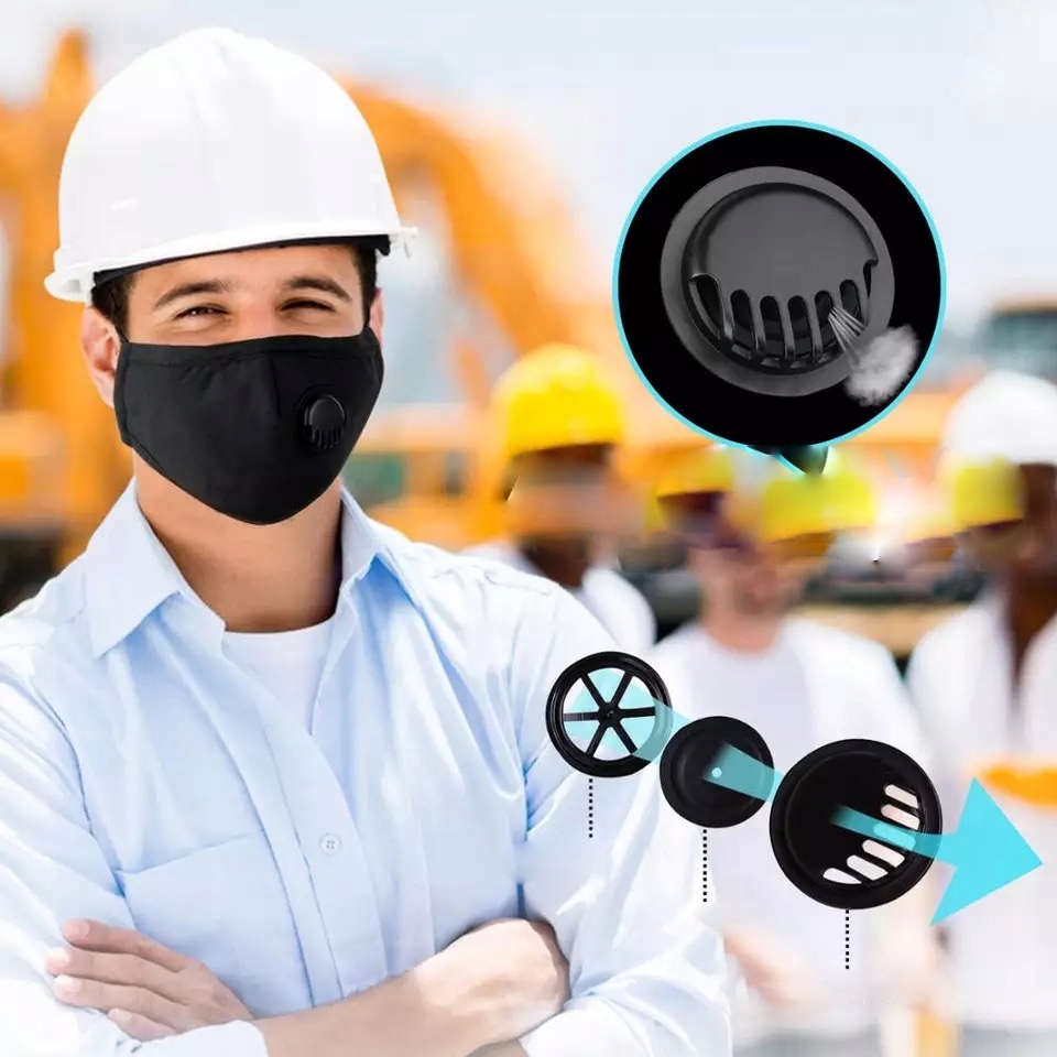 KOMPLET Maska DAMSKA + 3x FILTR HEPA PM 2.5 WĘGIEL Materiał bawełna