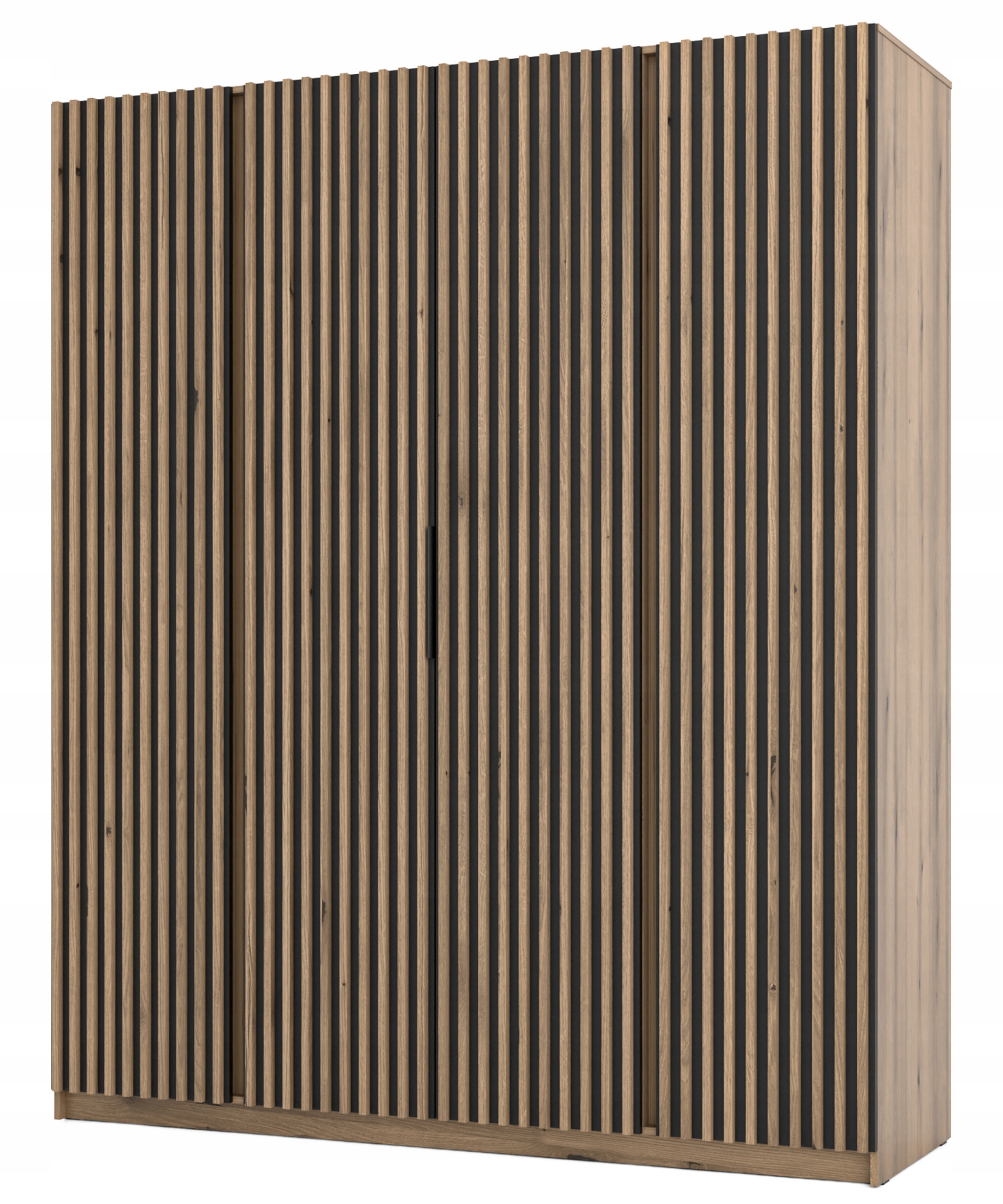 Skříň Kaja čtyřdveřová s lamelami 200 cm černá/dub evoke