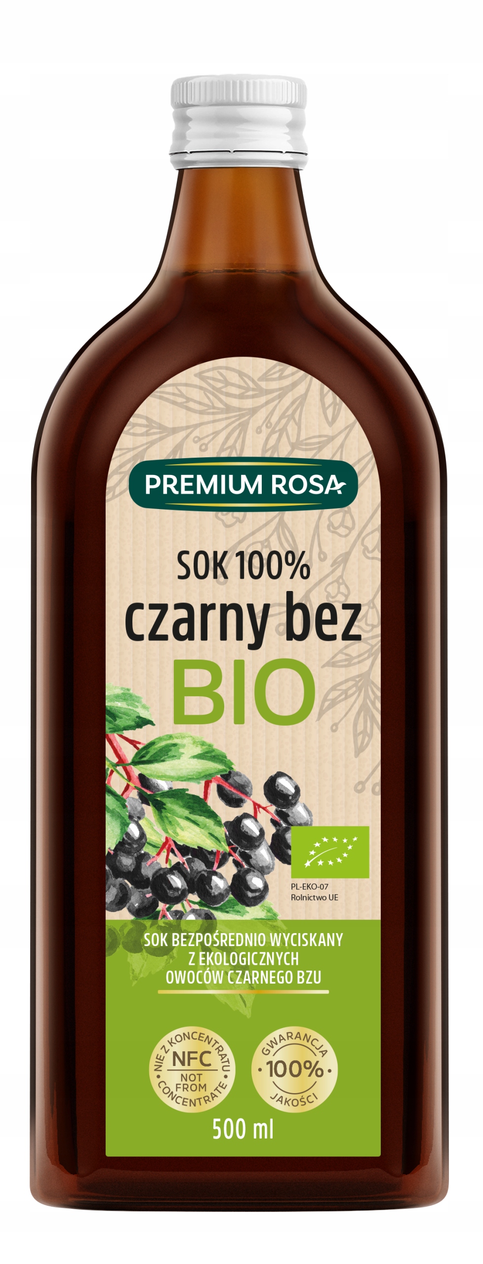 Levně Černý Bez šťávy 100% Bio bez cukru 500 ml Premium Rosa