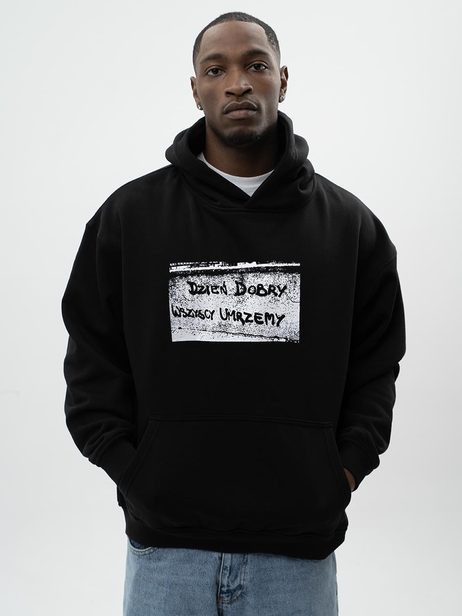 Mikina S Kapucí Oversize Pánská Černá Volná Široká MyStars Dobrý den L