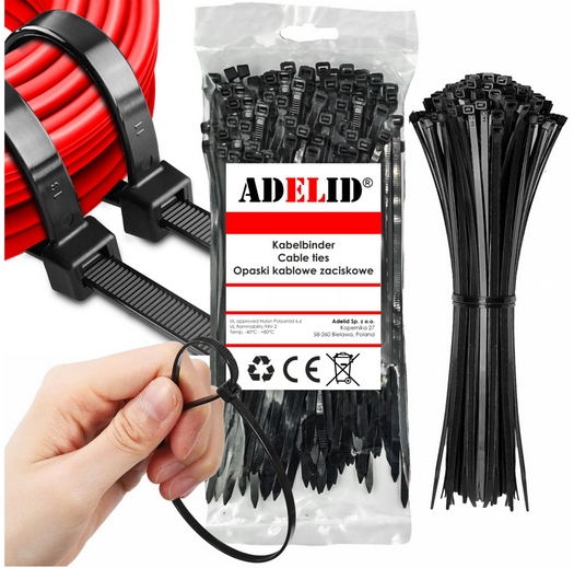Opaska kablowa czarna Adelid 4,8 mm x 300 100 szt. trytytki