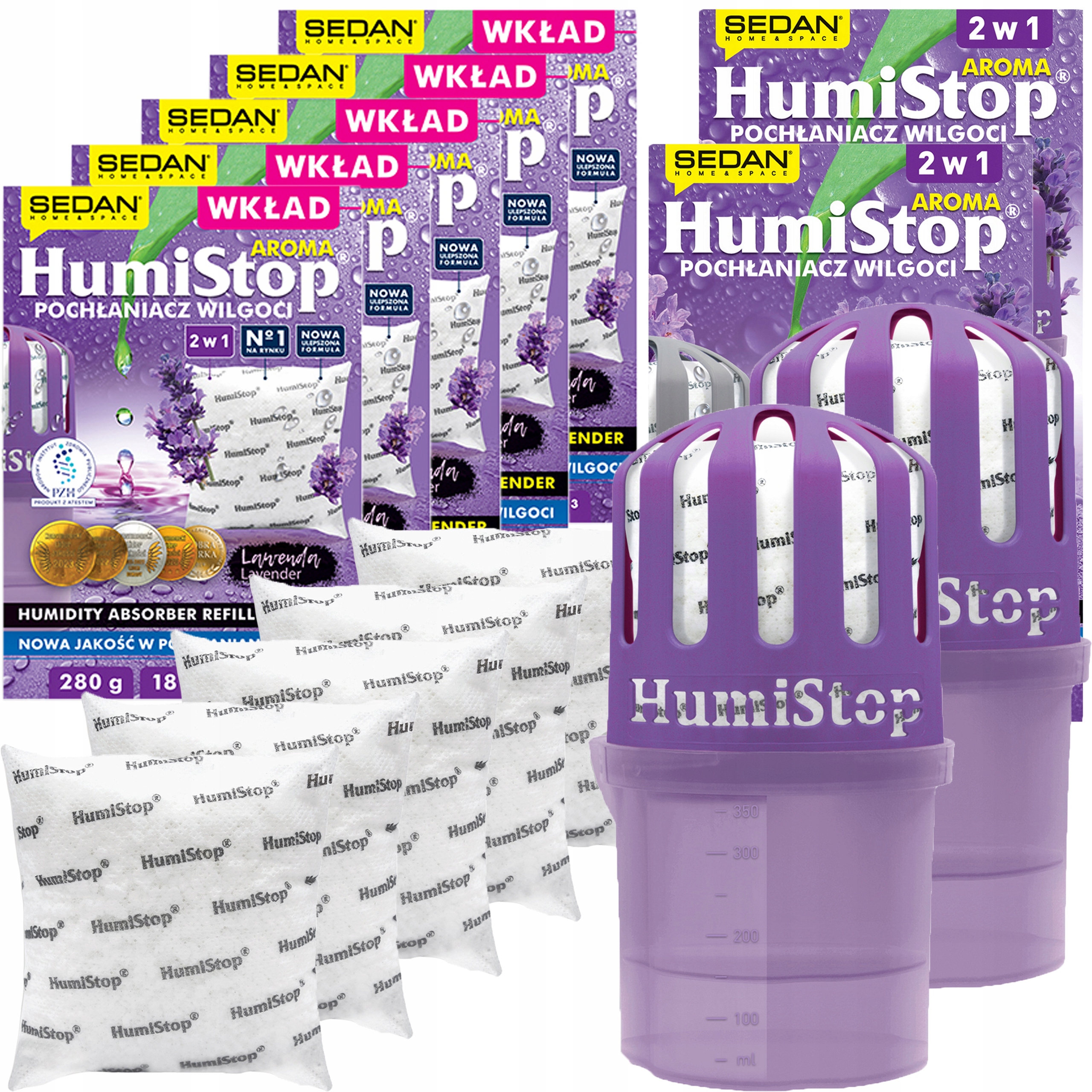 2x Pohlcovač Vlhkosti Humistop S Vložkou 5xVLOŽKA Zásoba 280g Vůně Levandule