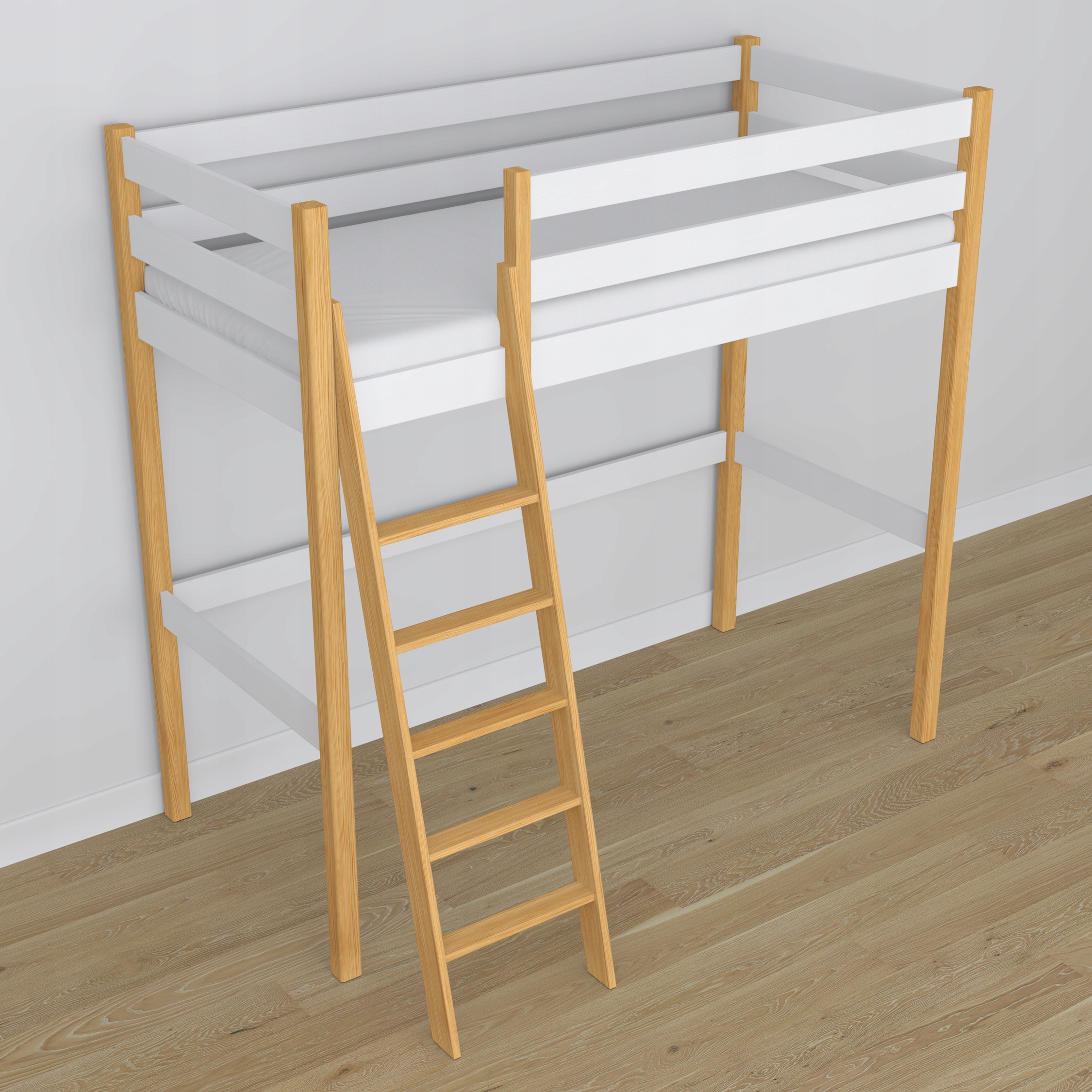 Łóżko na antresoli N03 biało sosnowe 80x200 Szerokość mebla 88 cm