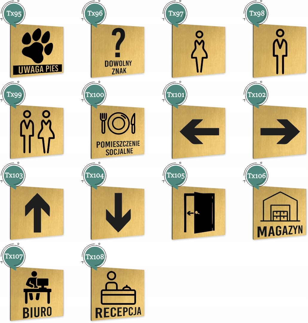 Tabliczka DOWOLNY TEKST WC Tablica nierdzewna PIKTOGRAM ALUMINIUM ZŁOTA Tematyka inna