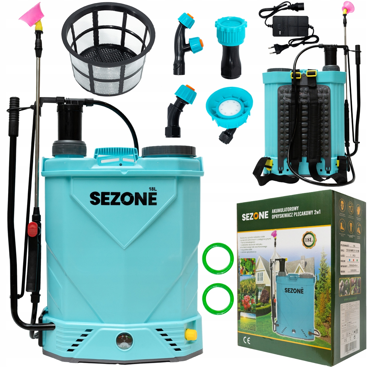 Opryskiwacz Ogrodowy Akumulatorowy 18L Ręczny 2W1 Lanca Zestaw 4 Dysze Duży