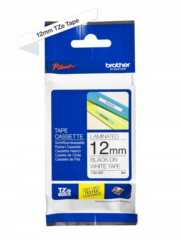 Taśma Brother 12mm x 8m biała (czarny druk)