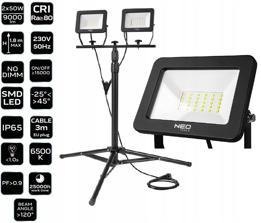 Reflektor 2x50W Smd Led 9000lm 1.8m Neo 99-062