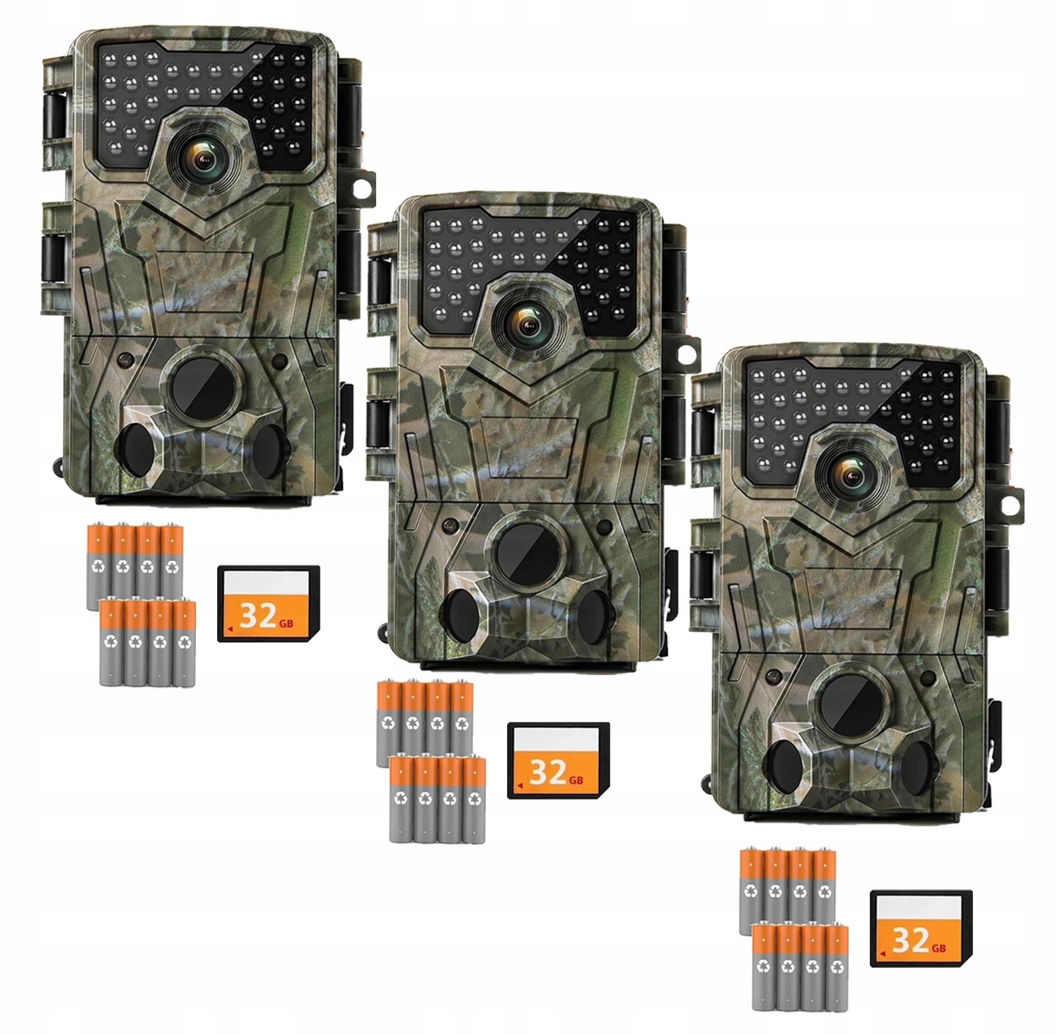 3 kusy Lesní kamera pro lov Ir 850nm 4K 48Mpx s 32G kartou a bateriemi