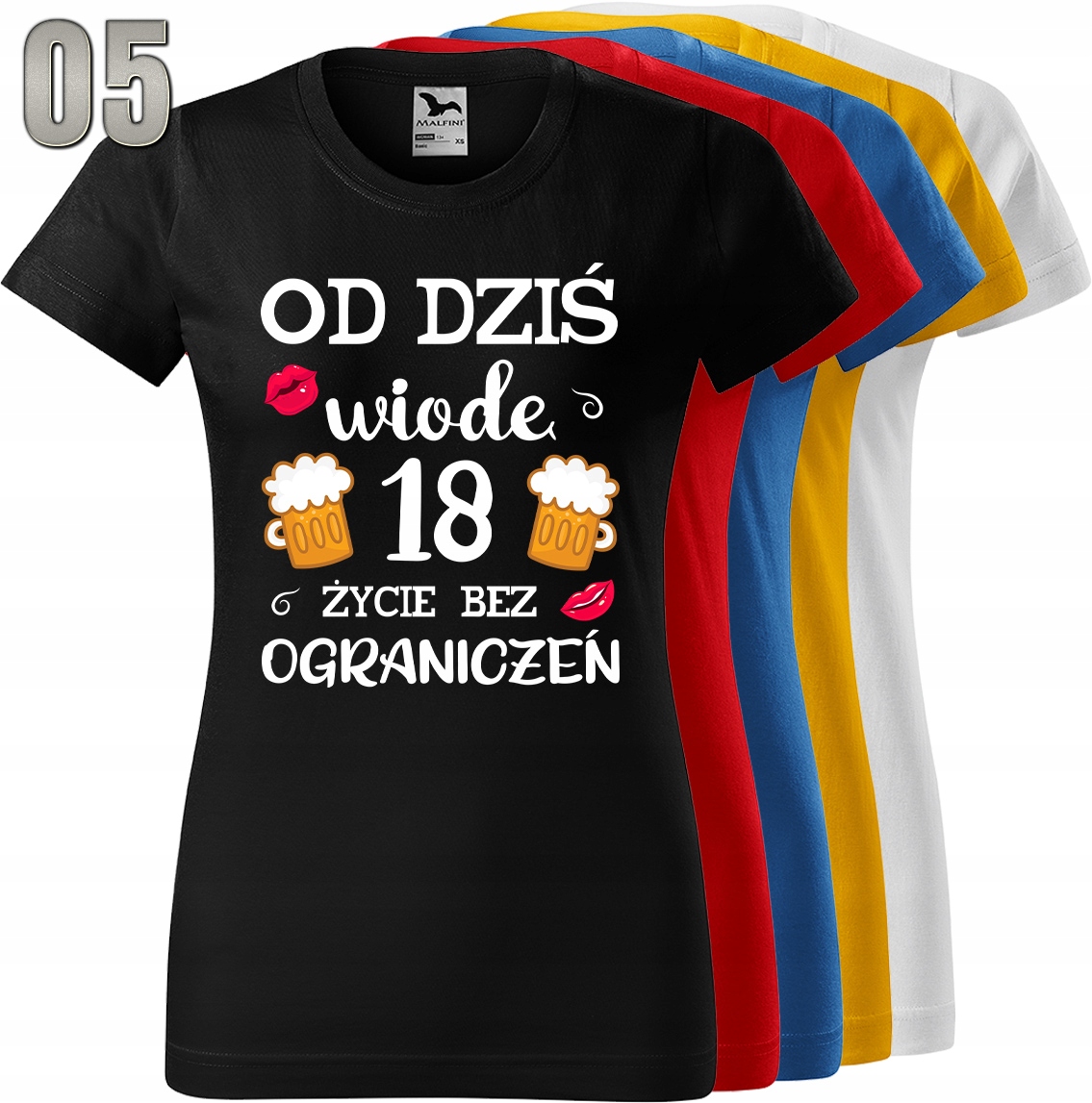 KOSZULKA DAMSKA 18 PREZENT OSIEMNASTE URODZINY Wzór dominujący print (nadruk)