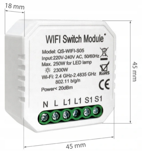 RTX Moduł TUYA Przekaźnik WiFi dopuszkowy POMIAR ENERGII Zasilanie sieciowe