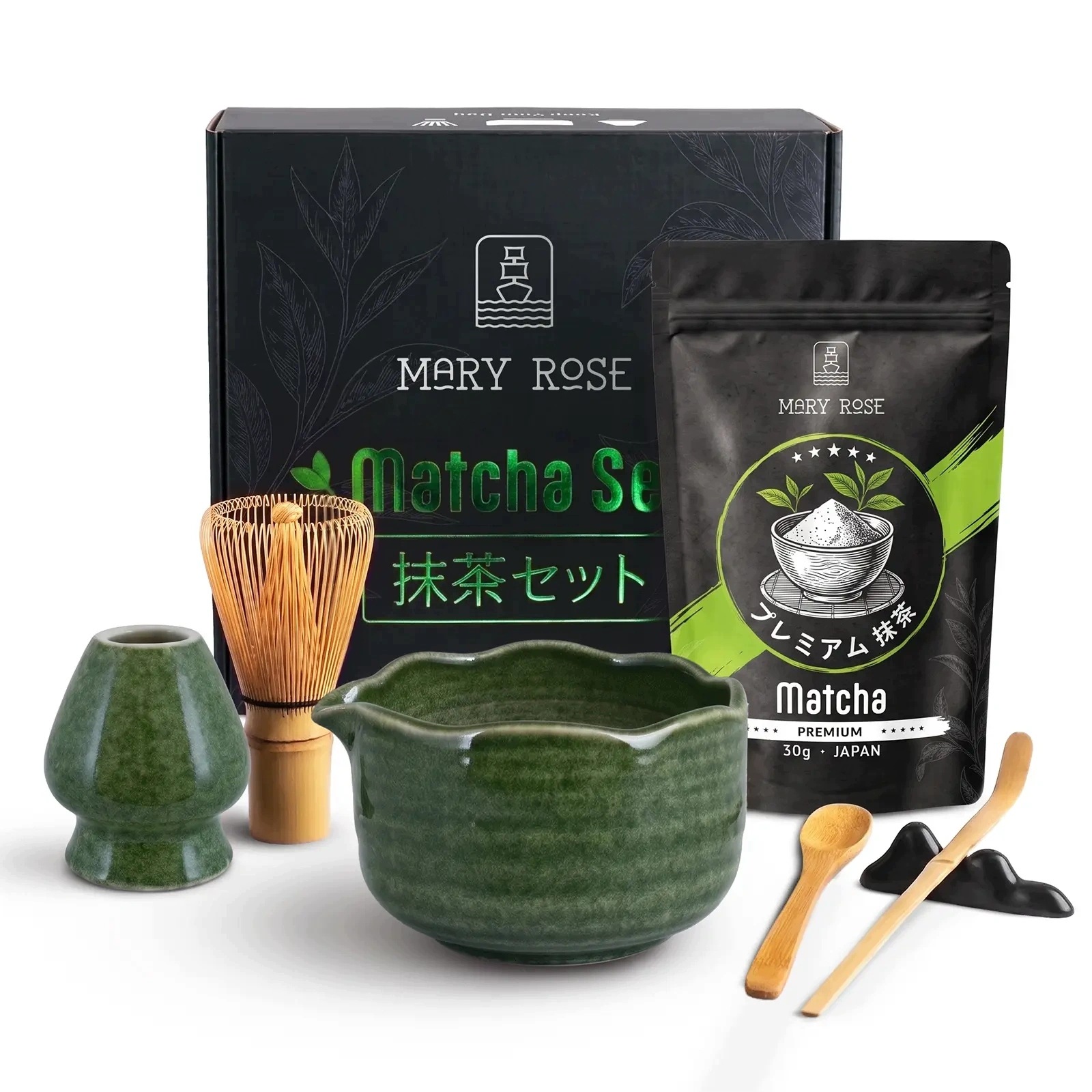 Dárková sada Matcha japonská Premium Bio Mary Rose 30 g příslušenství