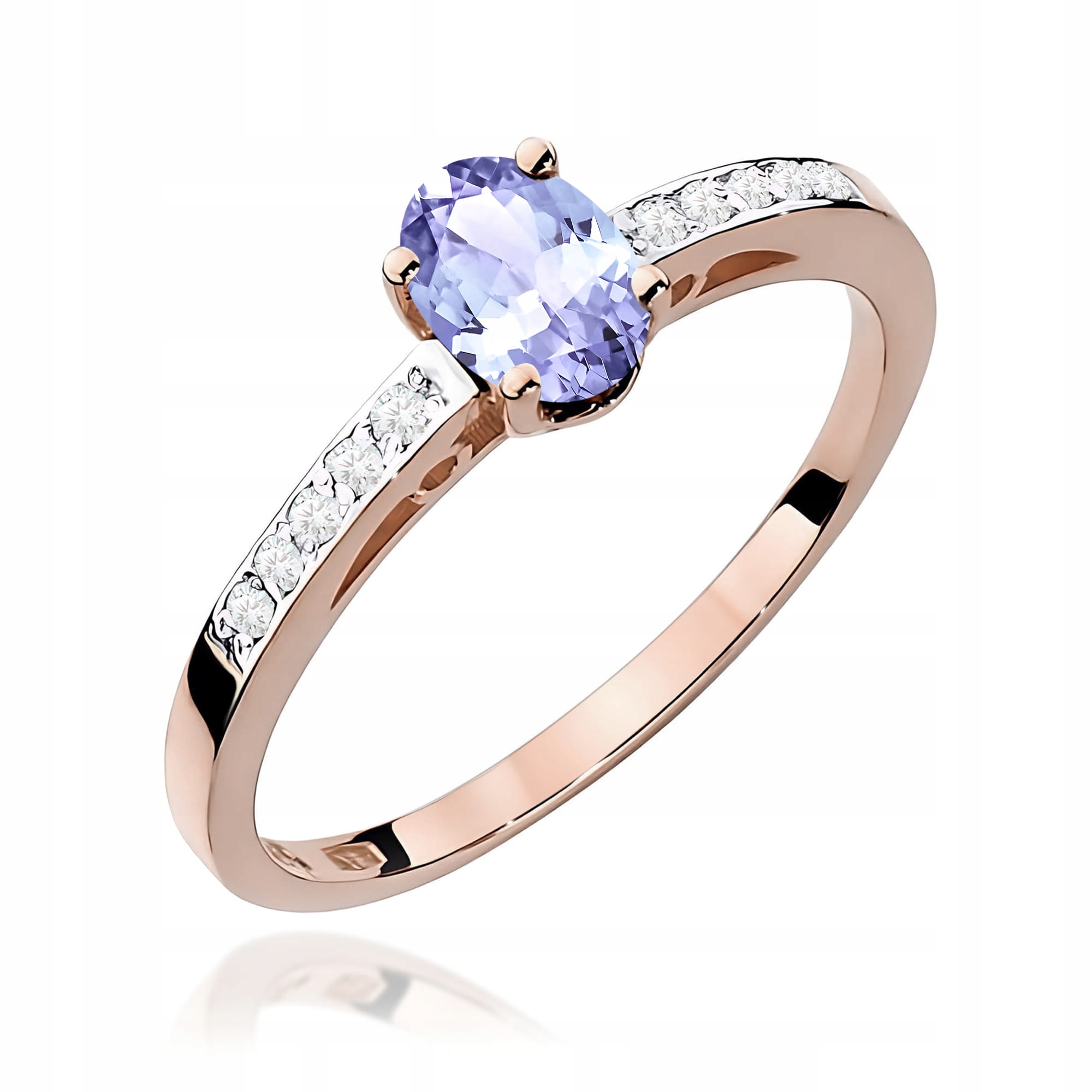 Prstýnek z růžového zlata 585 s tanzanitovým kamenem, elegantní