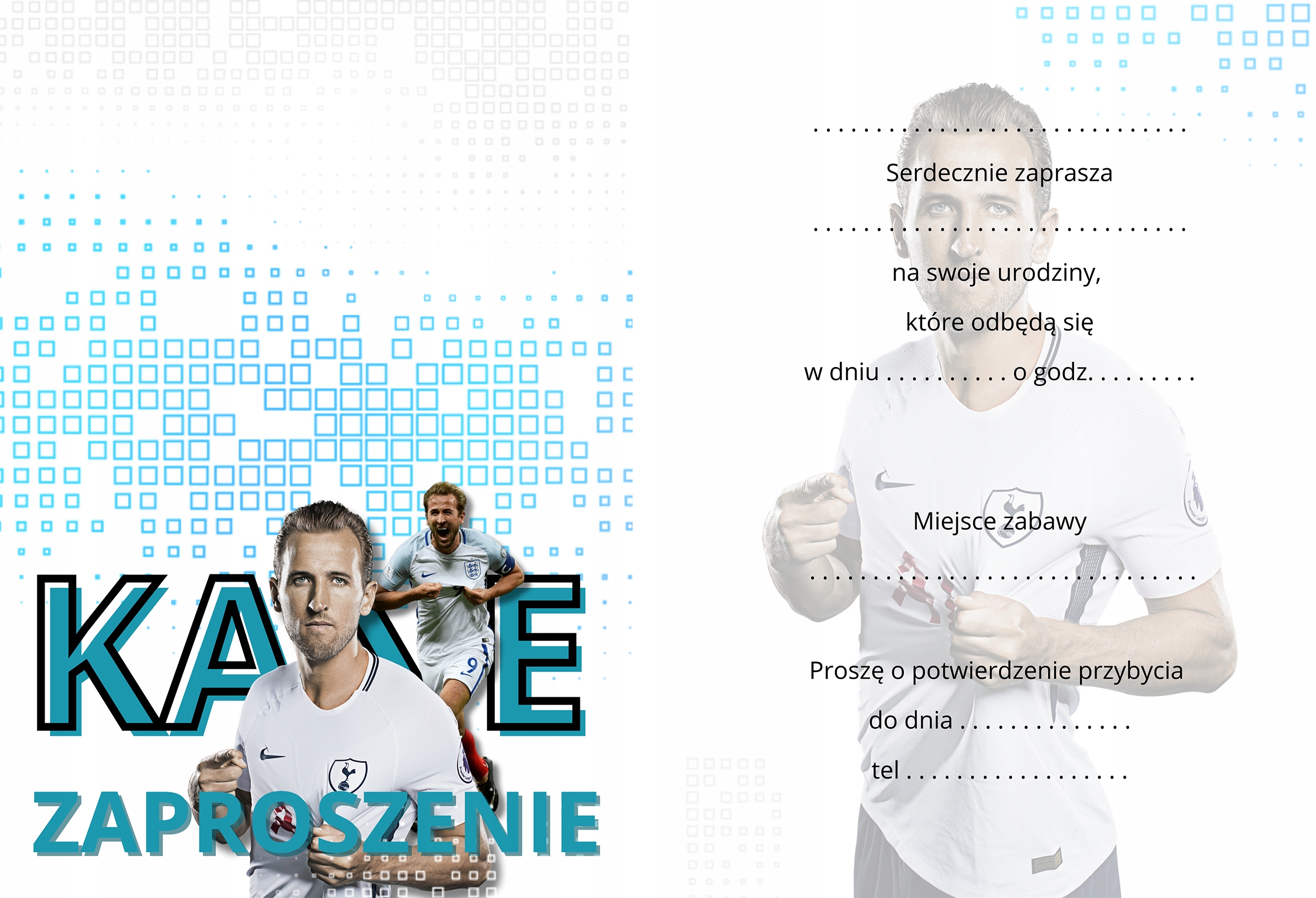 ZAPROSZENIE KANE TOTTENHAM PIŁKARZE ZAPROSZANIA URODZINOWE 20x15 cm Marka inna