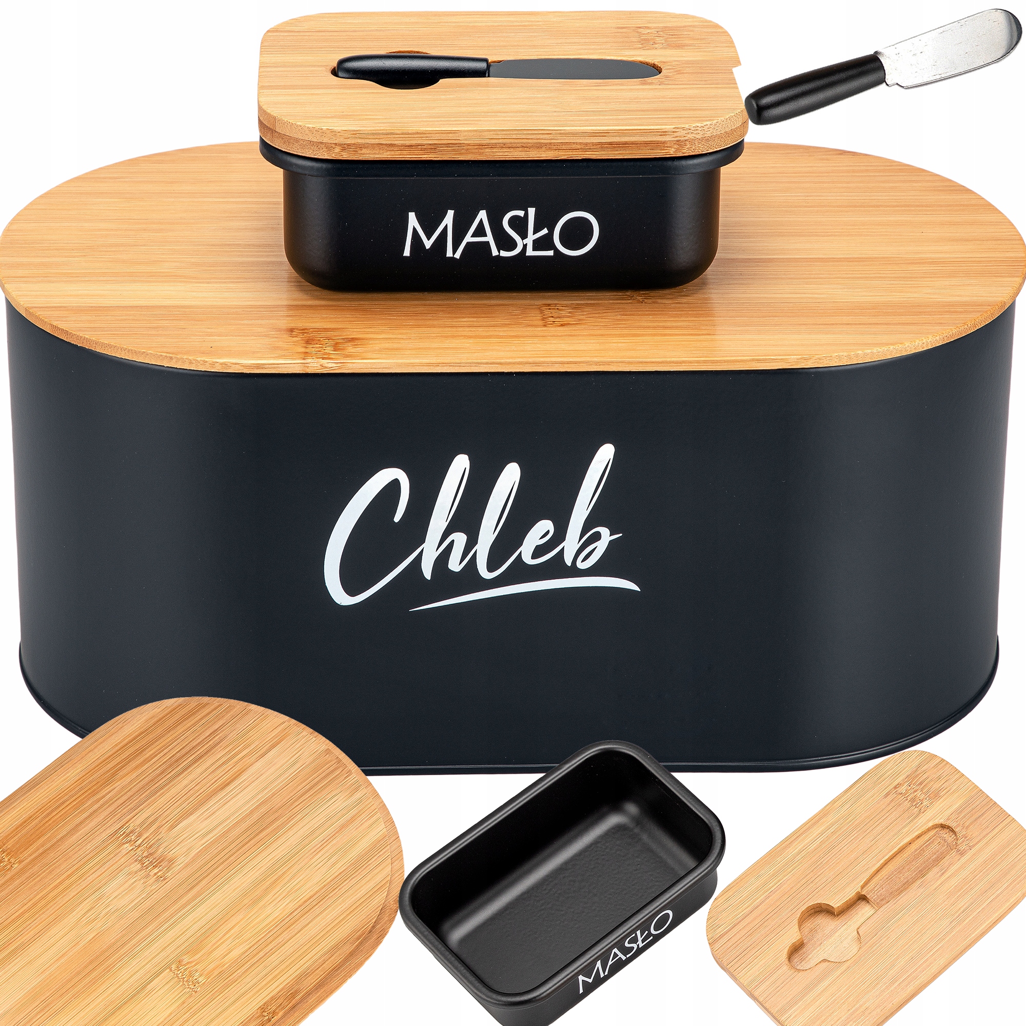 CHLEBAK METALOWY POJEMNIK NA CHLEB PIECZYWO + MASELNICZKA I NÓŻ DO MASŁA Kod producenta 2762