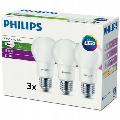 

Philips Żarówka A60 E27 8W=60W 2700K 806lm