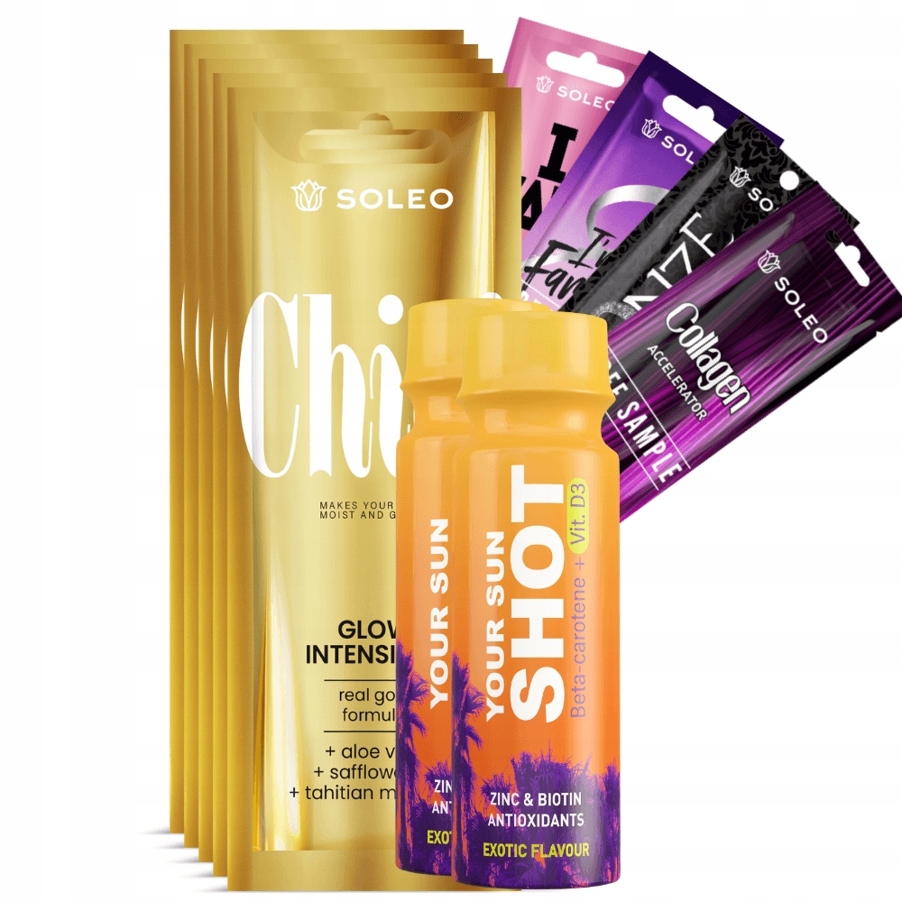 SOLEO CHIC 5x15ml PRZYSPIESZACZ OPALANIA Z DROBINKAMI ZŁOTA +GRATISY