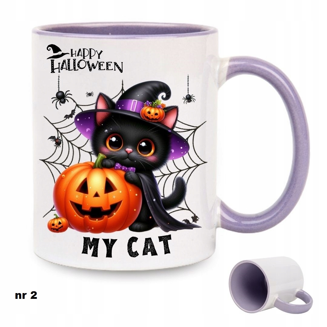 Kubek Halloween MY CAT Fioletowy z kotkiem Marka bez marki