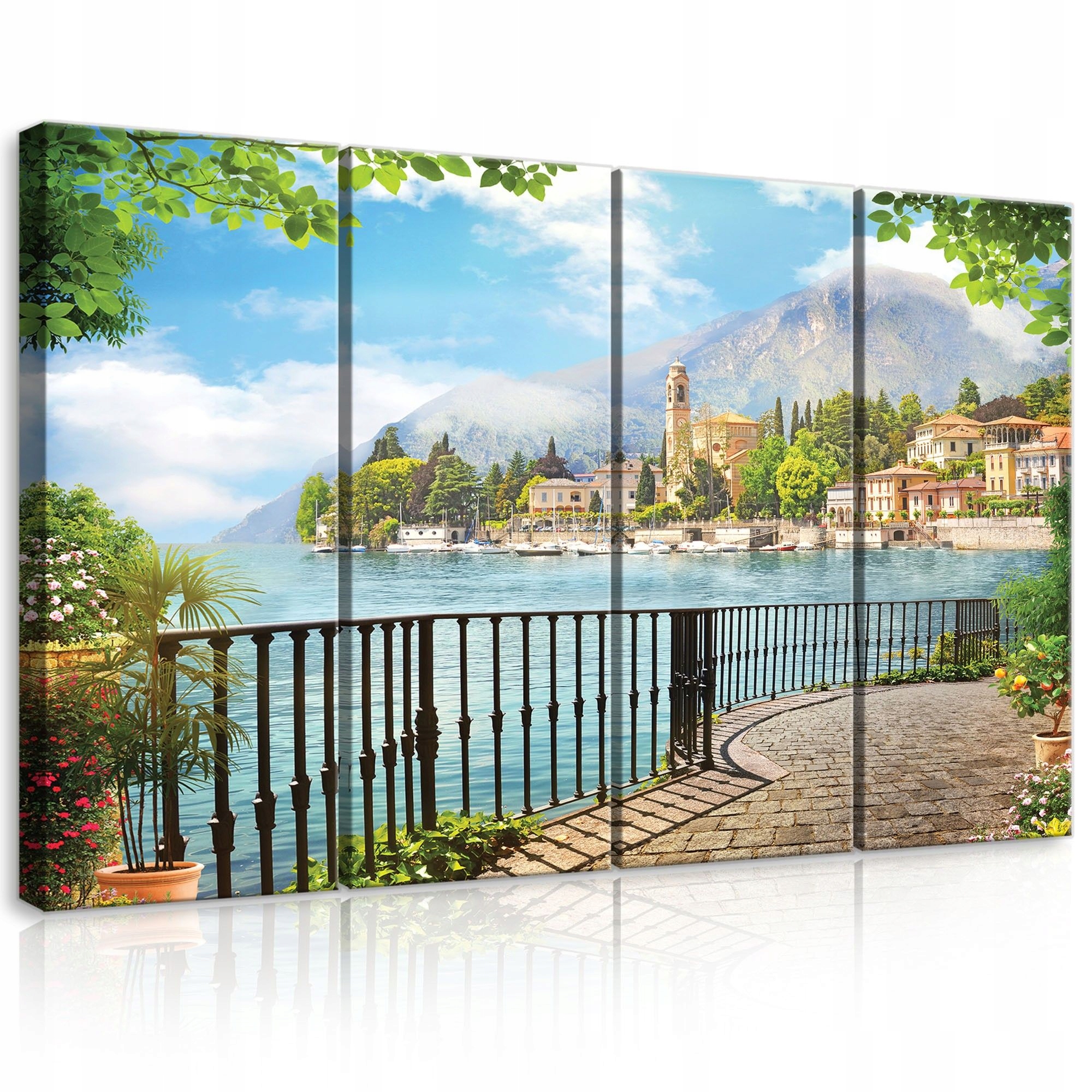 Obraz 120x80 Jazero hory pobrežie vila kostol zvonica Taliansko Como leto