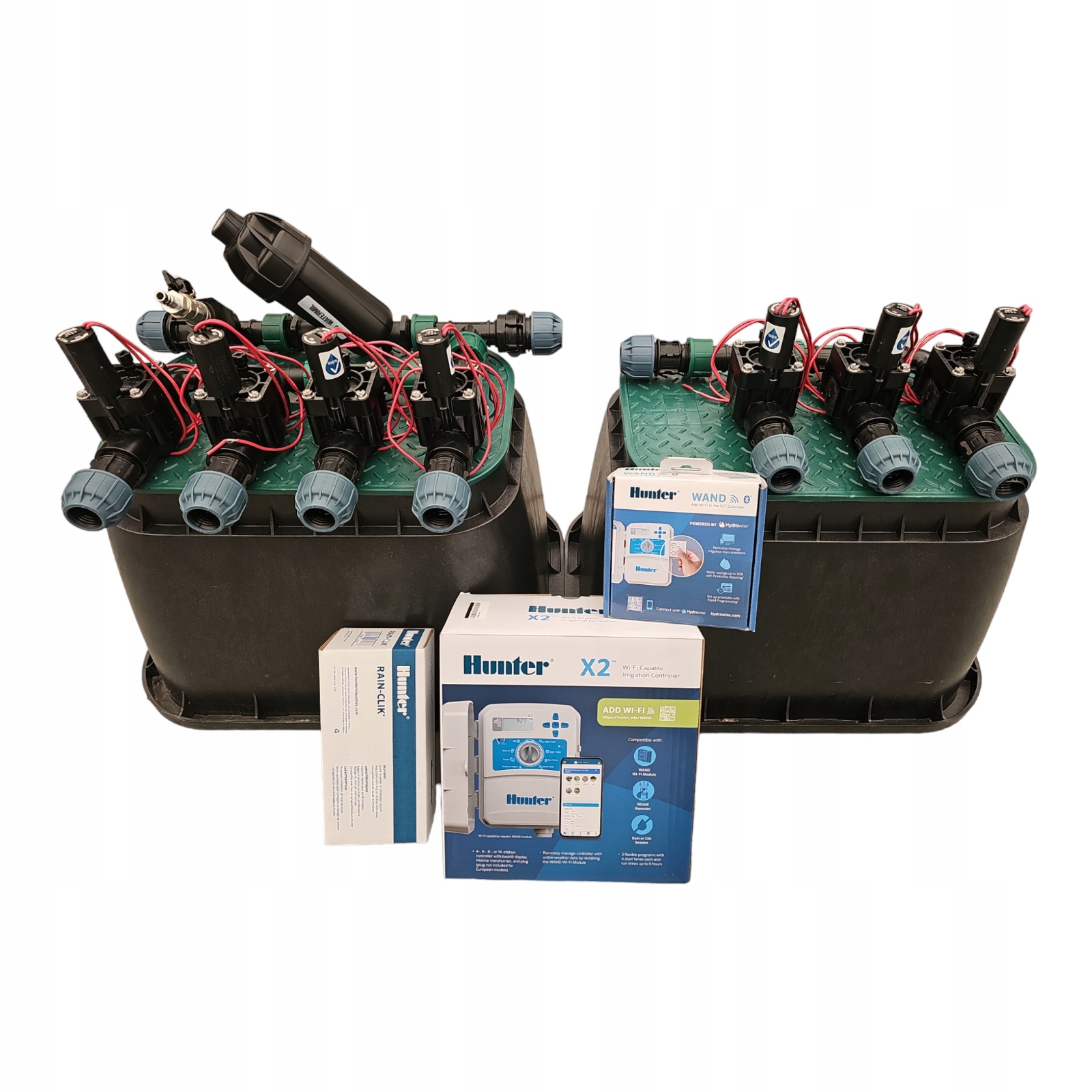 Zestaw 7 sekcji Hunter Pgv Filtr Sterownik X2 Moduł WiFi Czujnik Pe 20