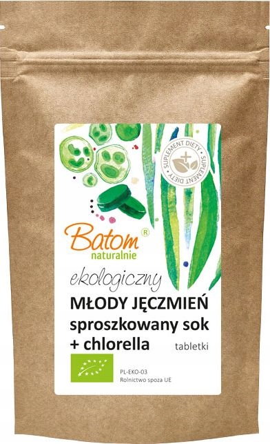 Bio Młody Jęczmień Sok sproszkowany Chlorella tabletki 500szt Batom