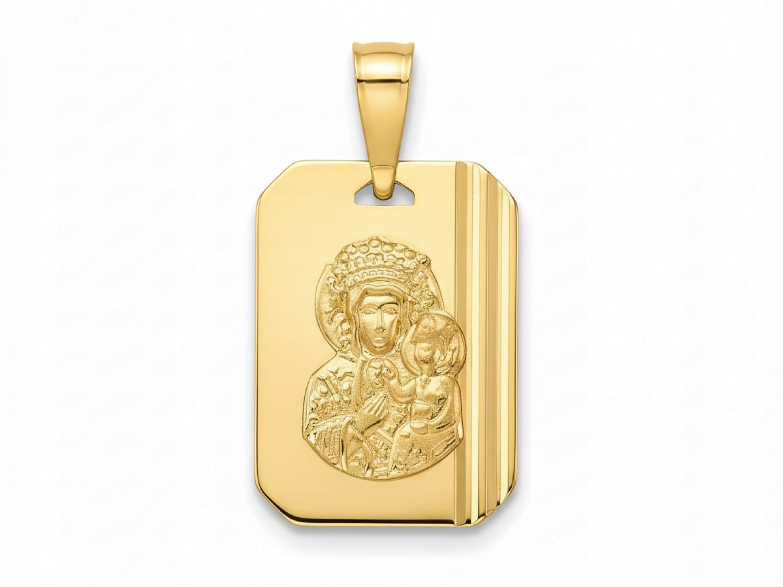 Zlatý medailon Matka Boží s dítětem 585 Obdélníkový Vojenská Známka 14k