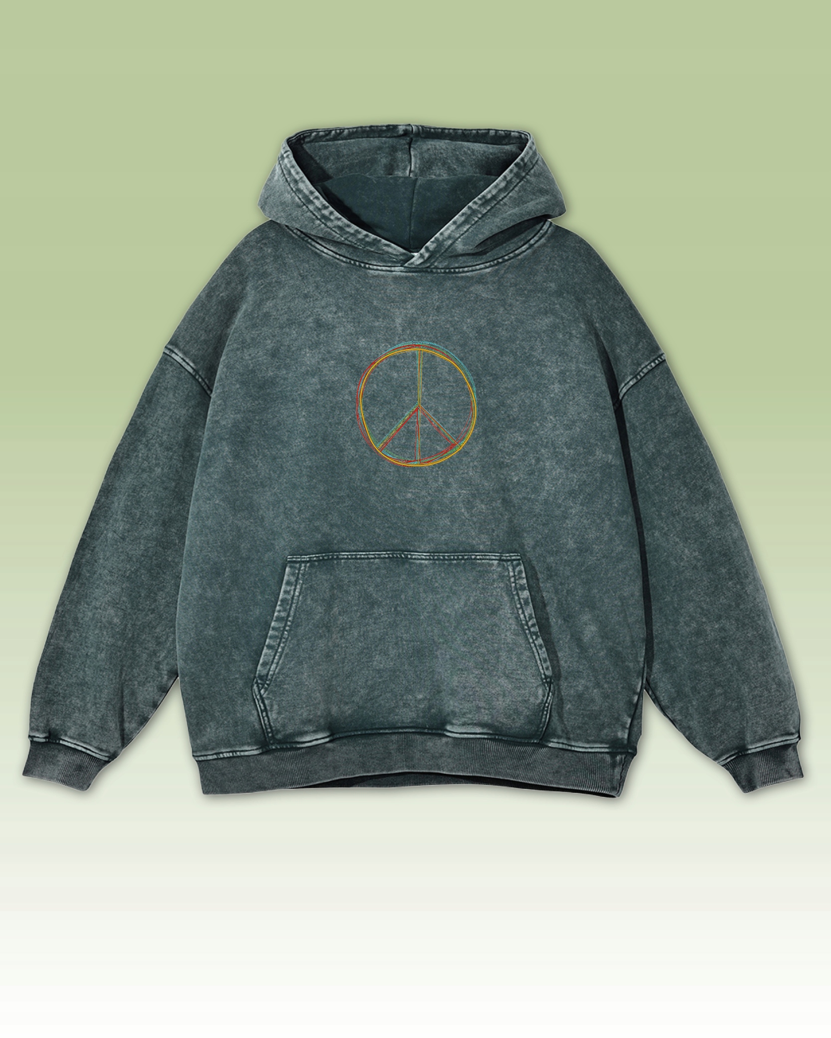 Mikina Symbol pokoje Výšivka Oversize Peace Sign Pokoj a láska Znamení Zelená M