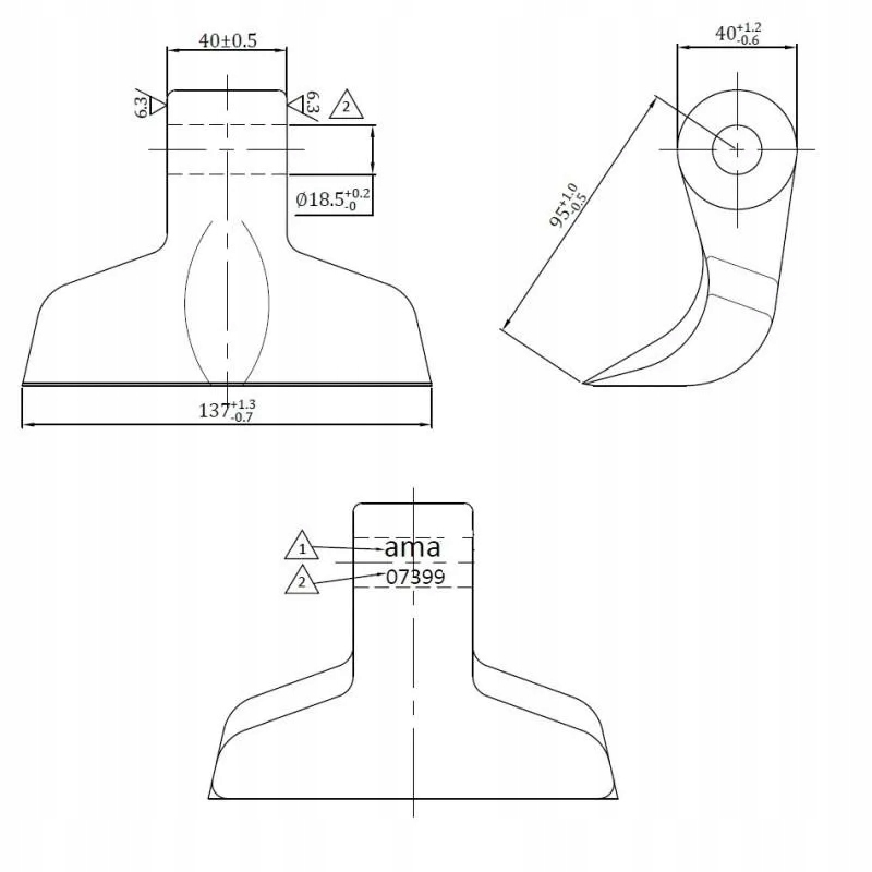 Bijak młotkowy 137x40x18,5, R95, RM-6-18 Marka inny