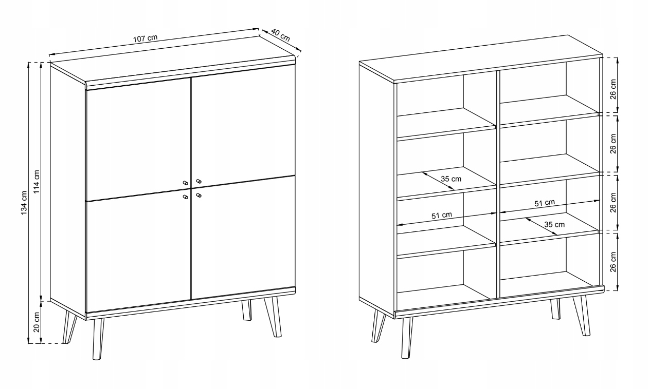 Komoda 107 cm biała + dąb drewniane nóżki PR-9 HIT Kolor mebla inny kolor