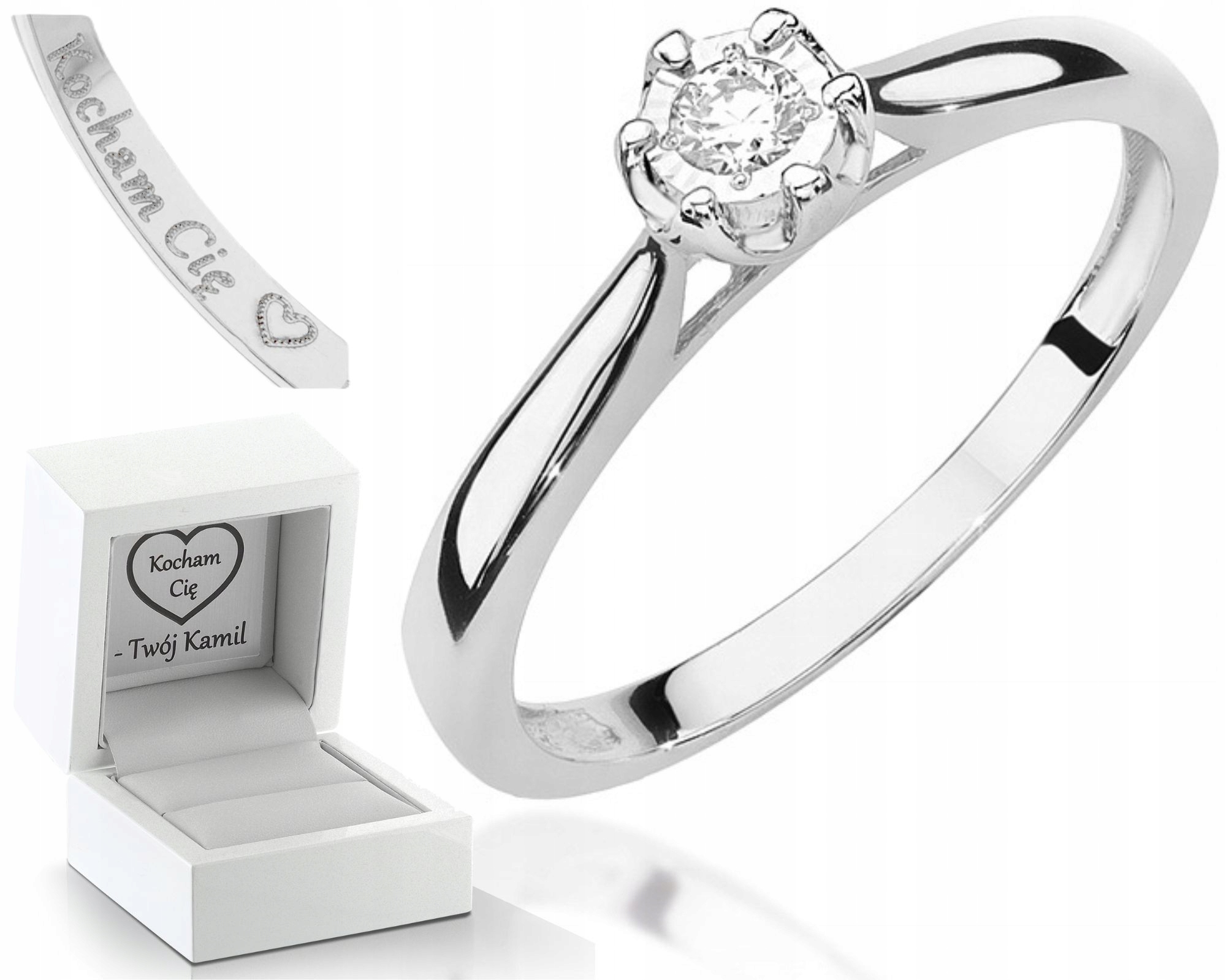 Bílé Zlato Prstýnek S Diamantem Gravírování Bonus