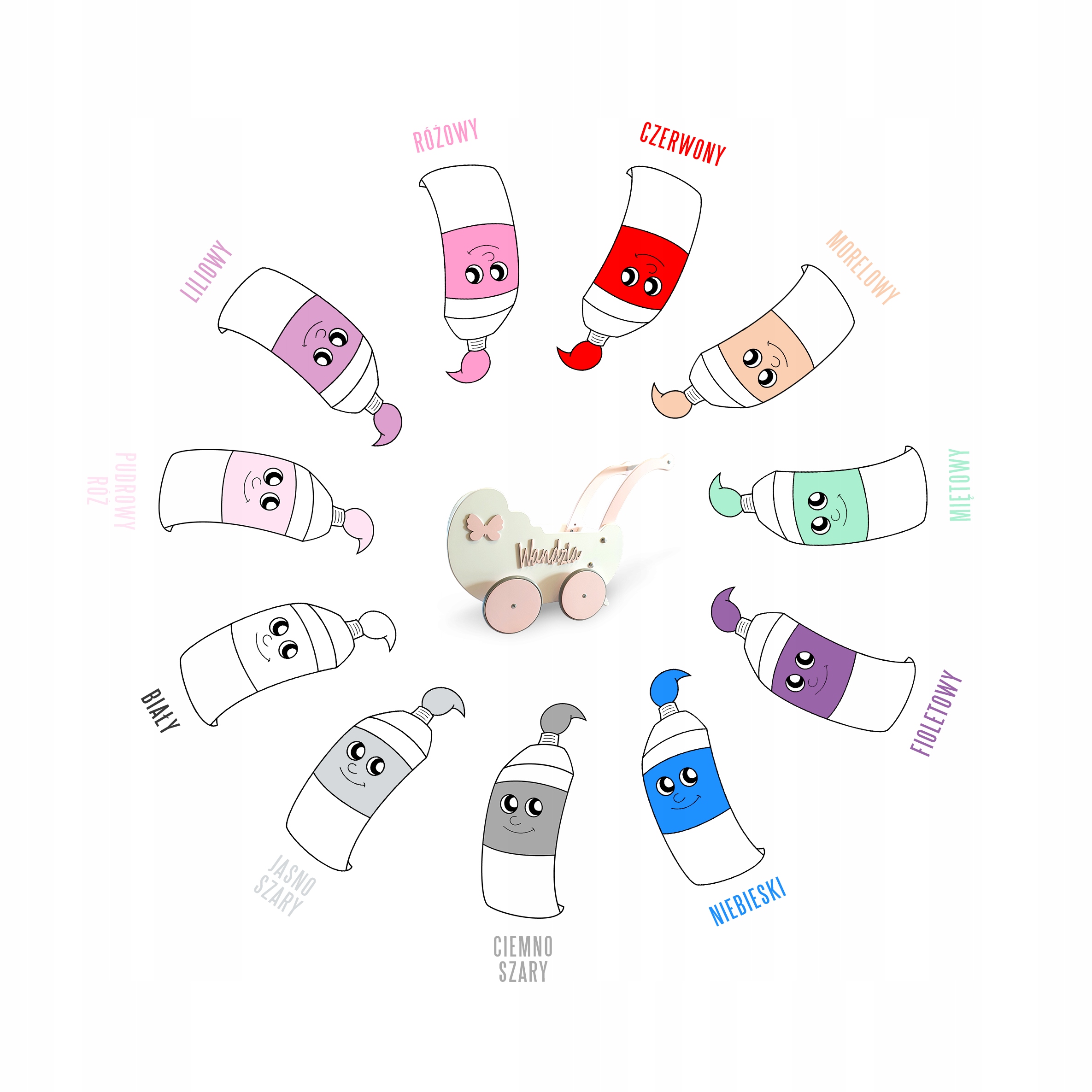 Wózek dla lalek prezent na roczek pchacz jeździk Marka Tomas