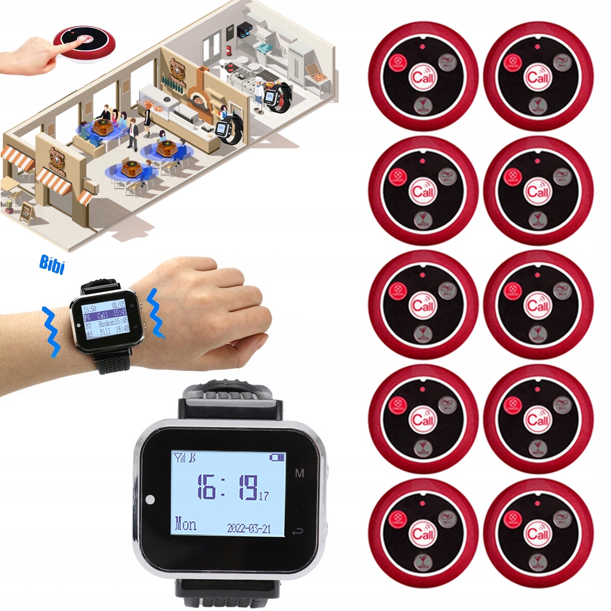 Bezdrátový Pager Na Zápěstí Multifunkční IPX4 Waterproof, přijímač