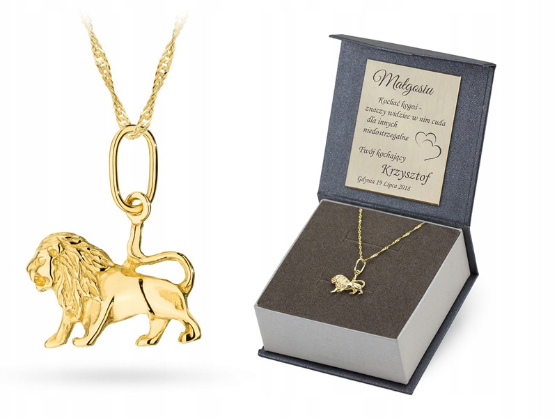 

Złoty Łańcuszek i Zawieszka 333 Znak Zodiaku Lew