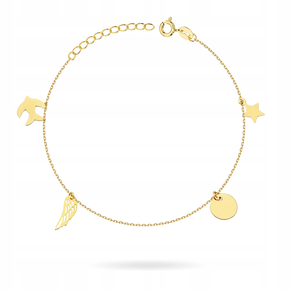 Zlatý Náramek Dámský pr. 585 14k Hvězdička Kolečko Křídlo Vlaštovka