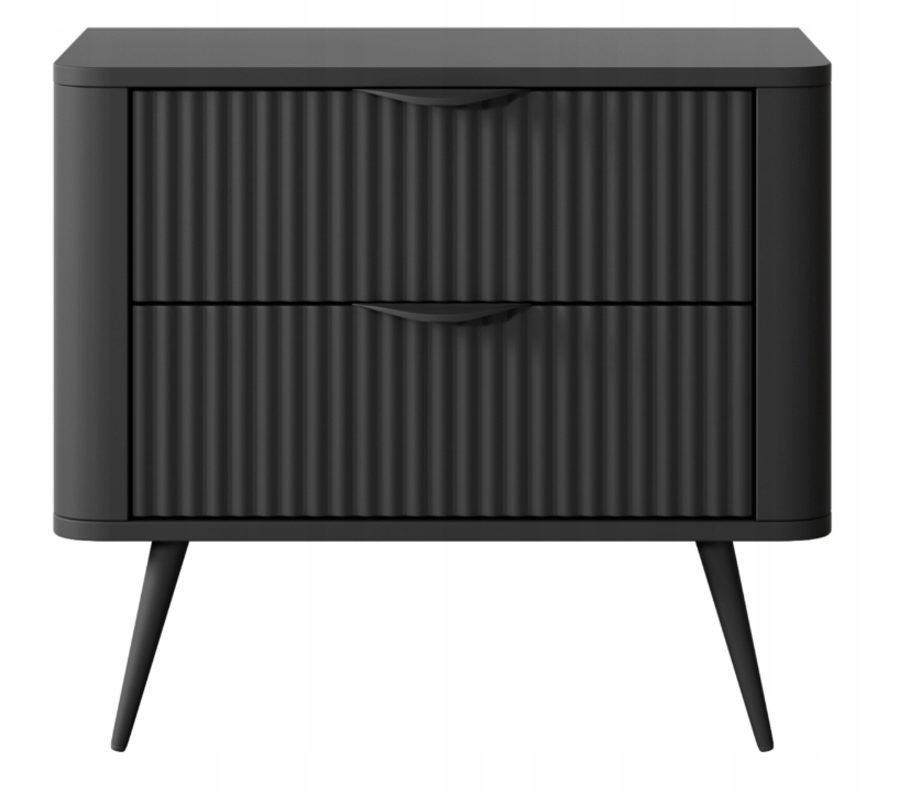 Stolik nocny Avento Czarny 63.2 x 55.3 x 38 cm Ryflowany Front 2 szuflady