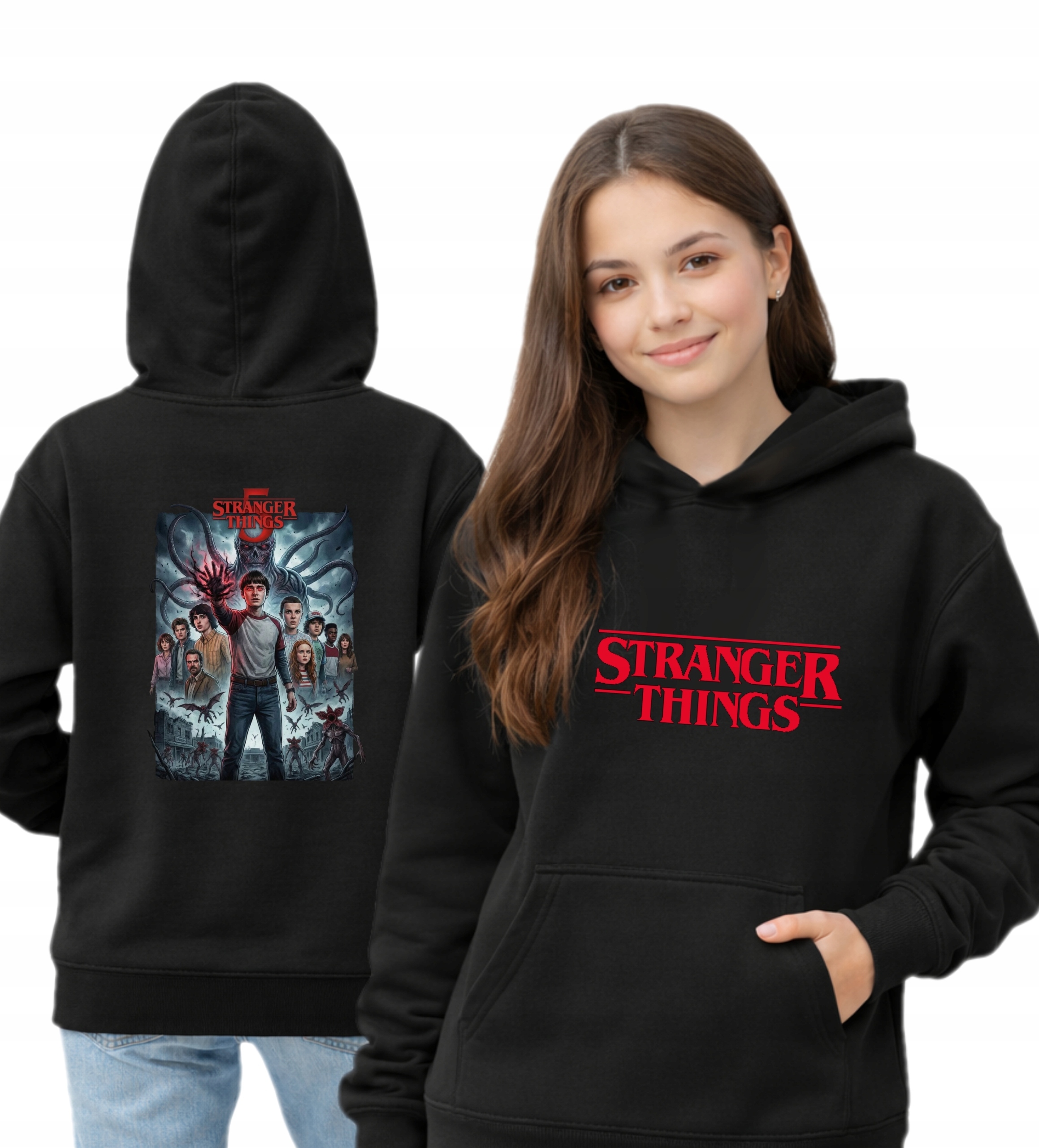 Stranger Things Bluza Dwustronna Z Kapturem Ciepła 140 Czarny